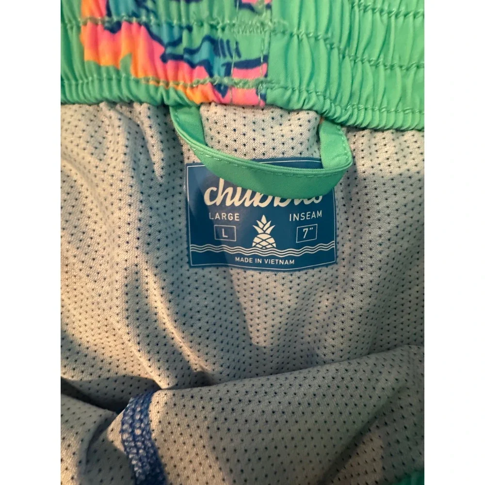 Chubbies Mens Swim Trunks Teal Green Shark Print 7 Inch Inseam Shorts Large